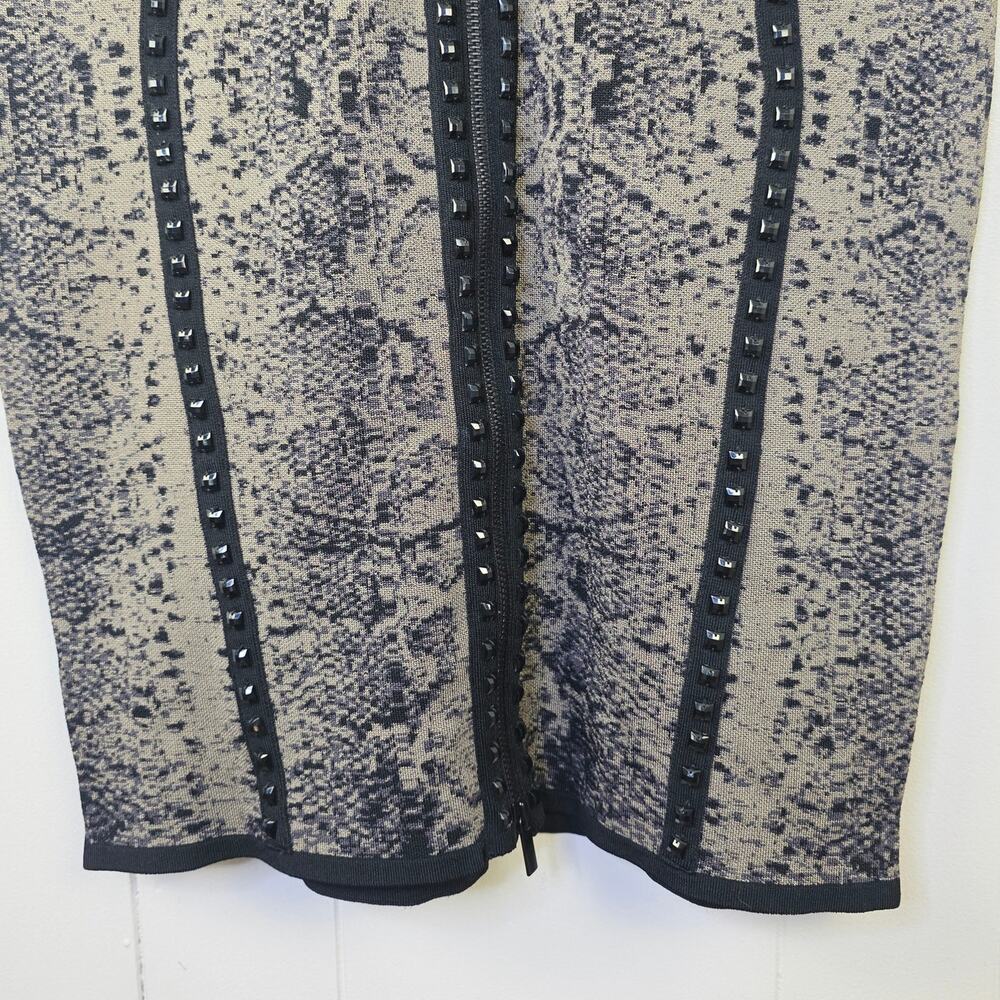 Cache Bodycon Dress Medium Black Snakeskin Studded Zip Front Mob Wife Edgy Glam - Picture 8 of 16